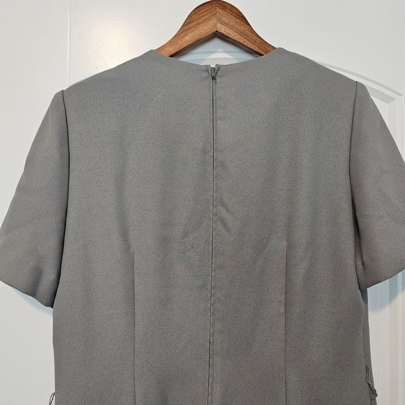 Leslie Fay 90s Dress Womens Size 14 Green Sheath Neutral Short Sleeve Modest - Picture 3 of 11